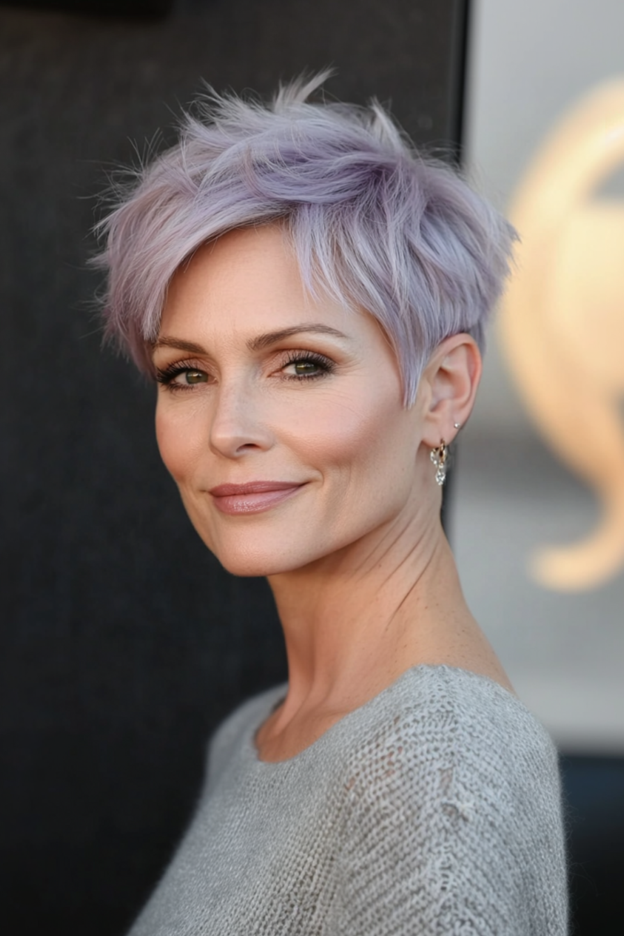 5. Ashy Lavendel Tapered Pixie (lange Pixie -Haarschnitte für ältere Frauen) - Lange Pixie -Haarschnitte für ältere Frauen