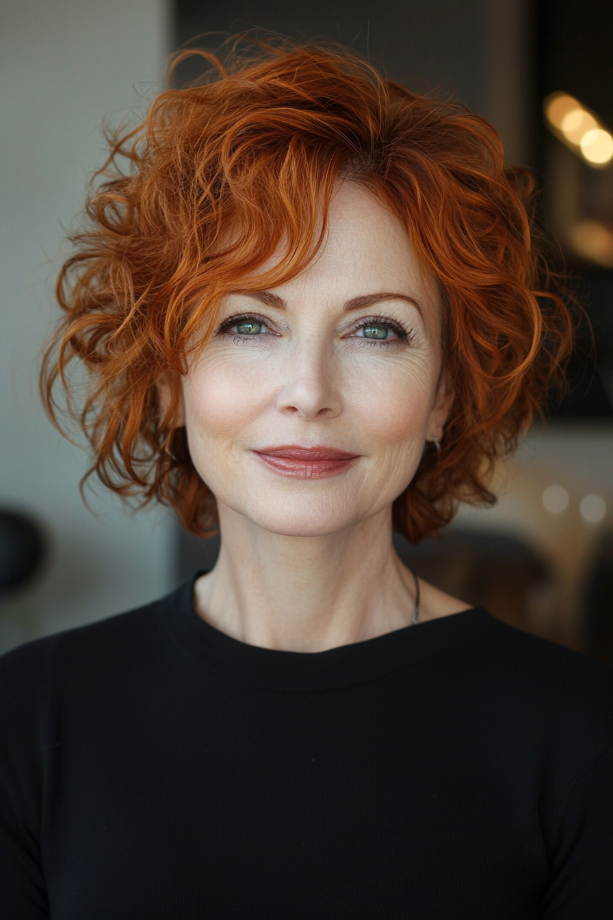5. Auburn Tapered Cut (lockige Haarschnitte für Frauen über 50) - lockige Haarschnitte für Frauen über 50