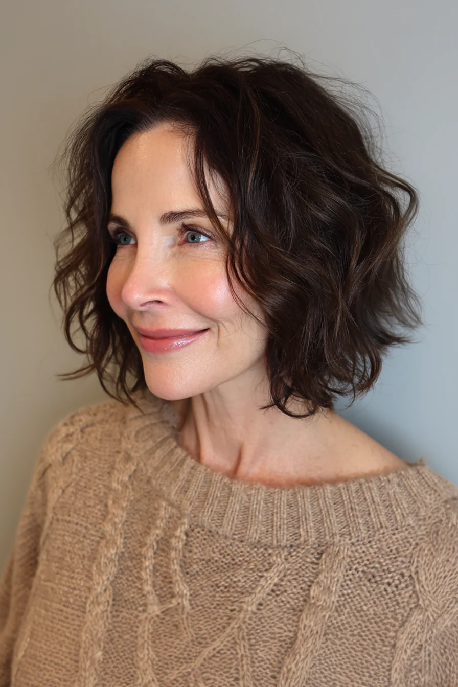 5. Beachy Wave Lob (Dunkle Schokolade) (Kurze gewellte Frisuren für Frauen über 40) – Kurze gewellte Frisuren für Frauen über 40