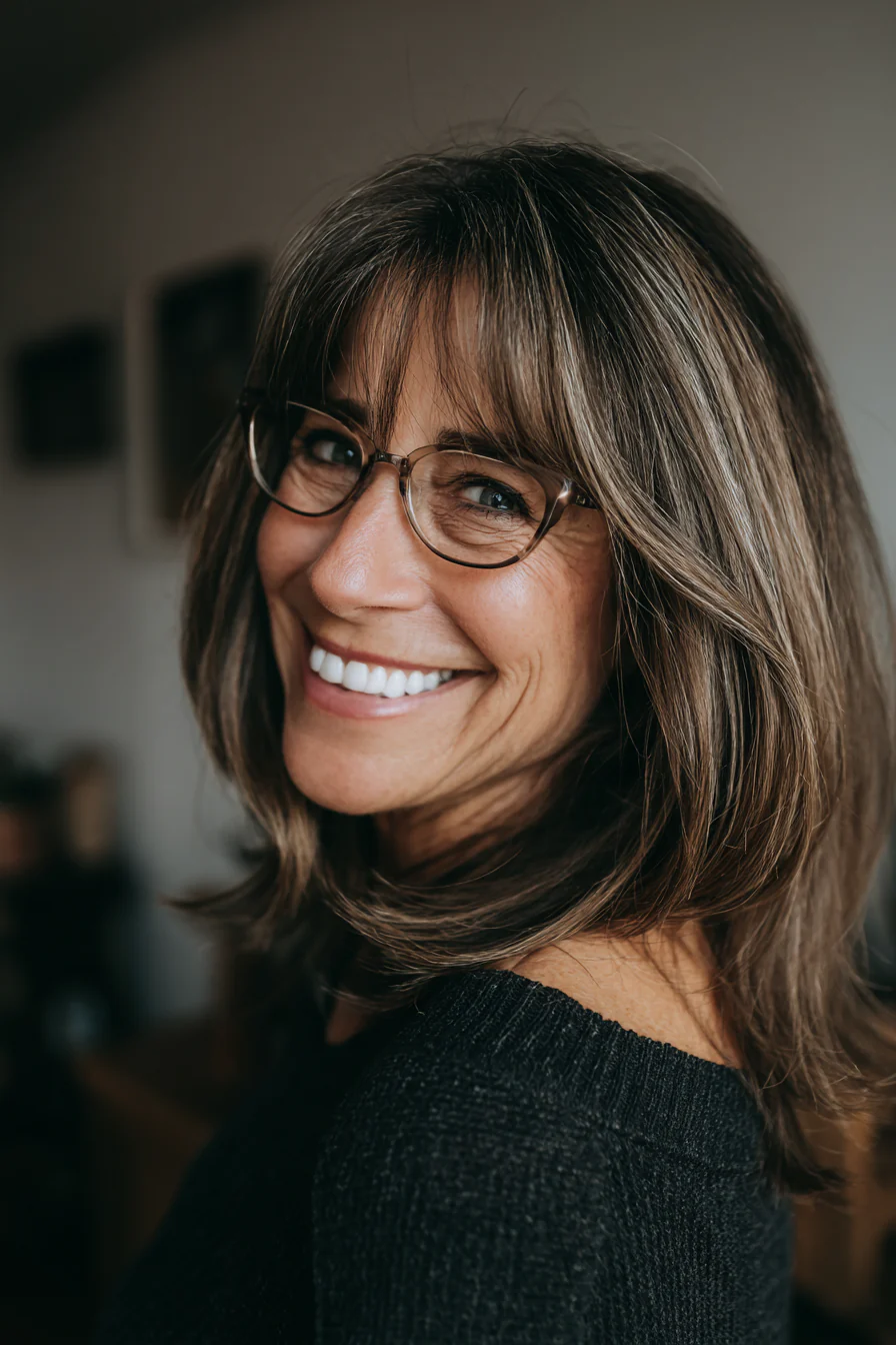 5. Blended V-Cut in Dunkelbraun (Lange Frisuren für Frauen über 50 mit Brille) – Lange Frisuren für Frauen über 50 mit Brille