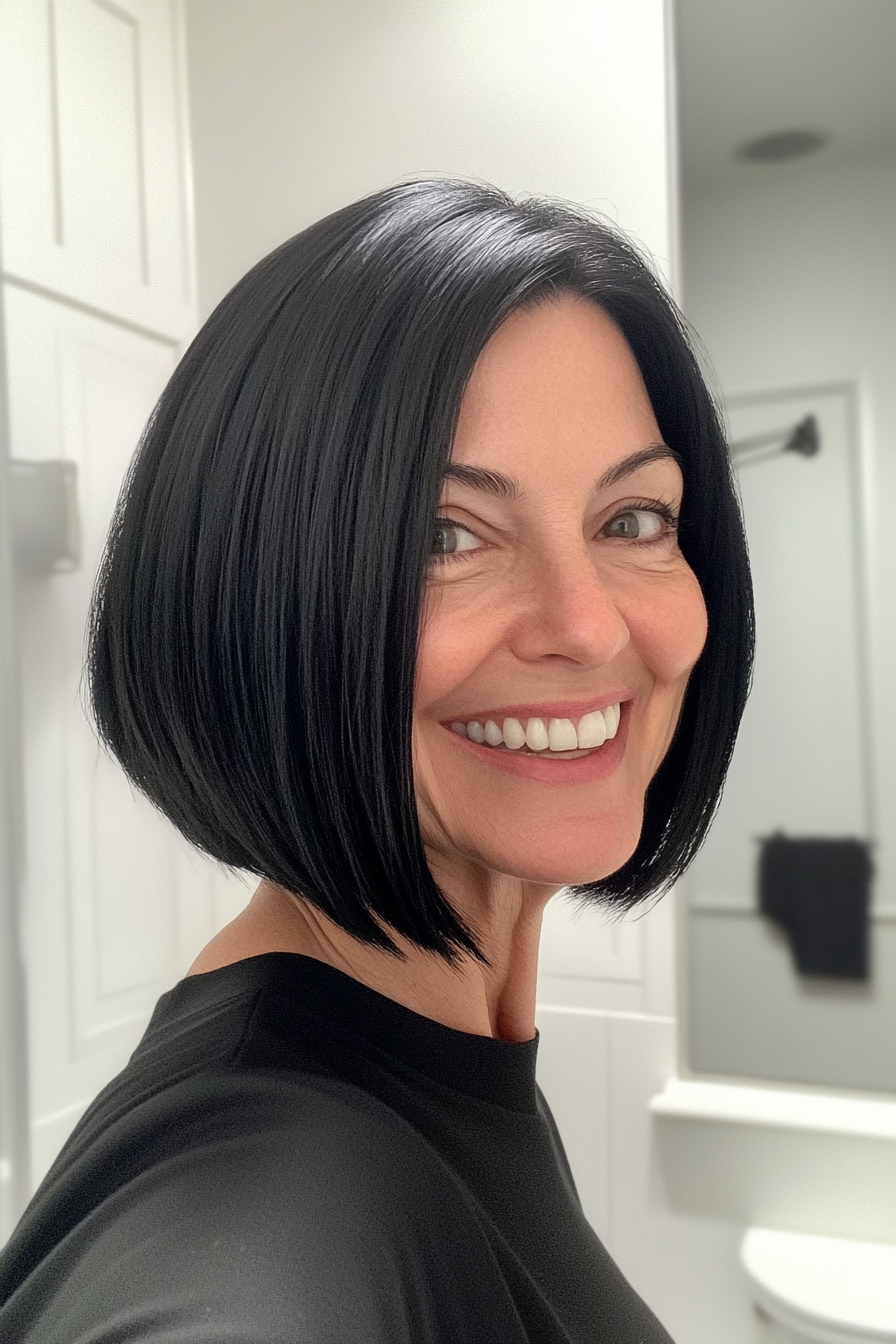5. Blunt Cut Bob mit kühlem natürlichen Schwarz (Frisuren für Frauen über 60 mit dickem Haar) - Frisuren für Frauen über 60 mit dickem Haar