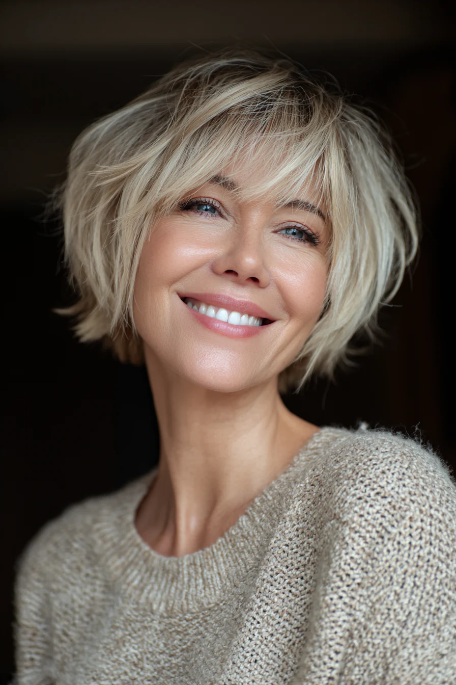 5. Stumpfer Pixie-Bob in sanftem Beigeblond (Stumpfe Haarschnitte für ältere Frauen) – Stumpfe Haarschnitte für ältere Frauen