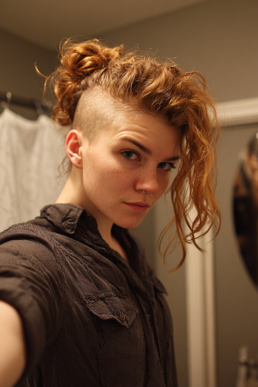 5. Karamellfarbener, halbrasierter Knotenfalke (Wikinger-Frisuren für Frauen) – Wikinger-Frisuren für Frauen