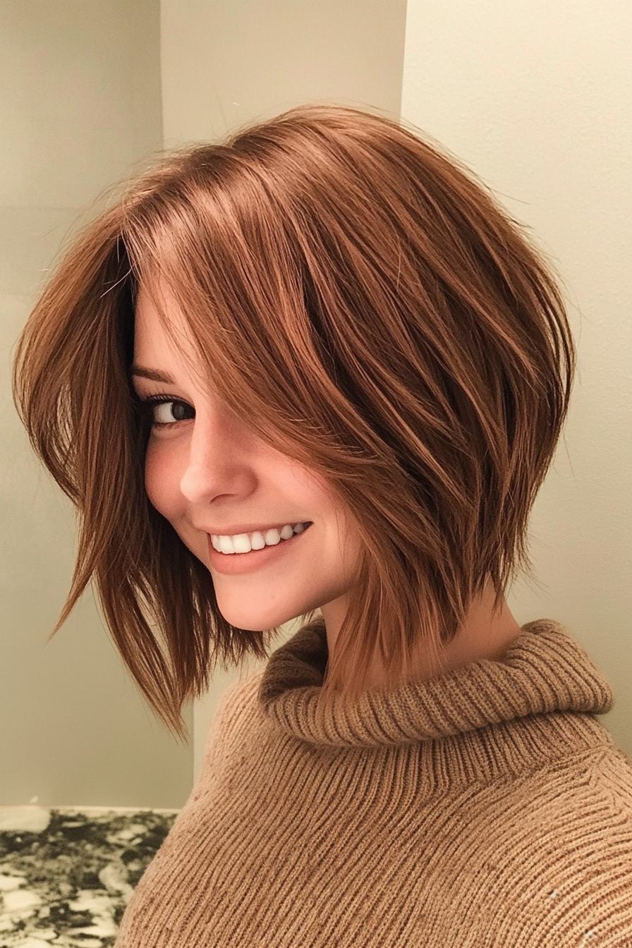 5. Kastaniennuss Winled Shag Bob (abgewinkelte geschichtete Bob -Haarschnitte) - abgewinkelte geschichtete Bob -Haarschnitte