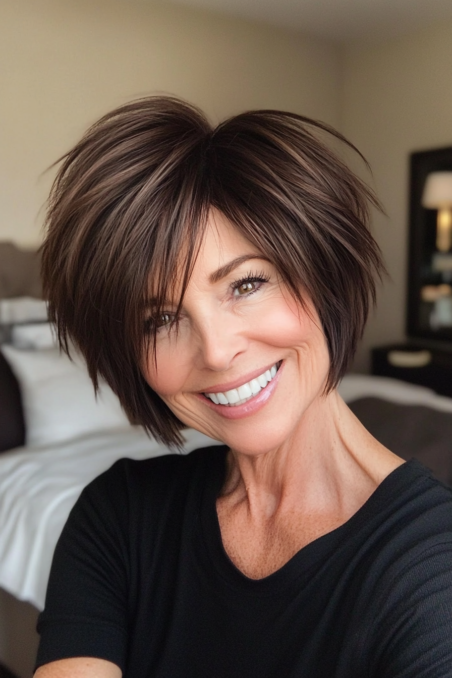 5. Abgehackte Stachelbob in dunkle Schokolade (kurze, stachelige Frisuren für ältere Frauen) - kurze, stachelige Frisuren für ältere Frauen