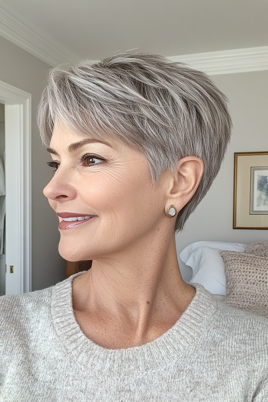 5. Klassische Salz-Piepper-Pixie (Pixie-Haarschnitte für Frauen über 60 mit dünnem Haar)-Pixie-Haarschnitte für Frauen über 60 mit dünnem Haar