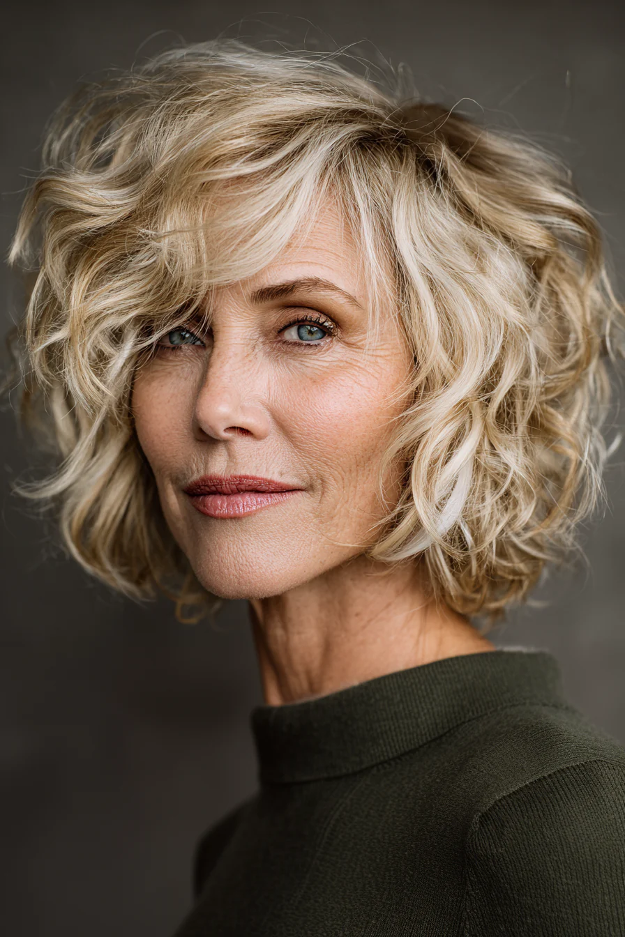 5. Lockiger Shag-Schnitt in hellgoldenem Blond (kurze gewellte Haarschnitte für ältere Frauen) – Kurze gewellte Haarschnitte für ältere Frauen