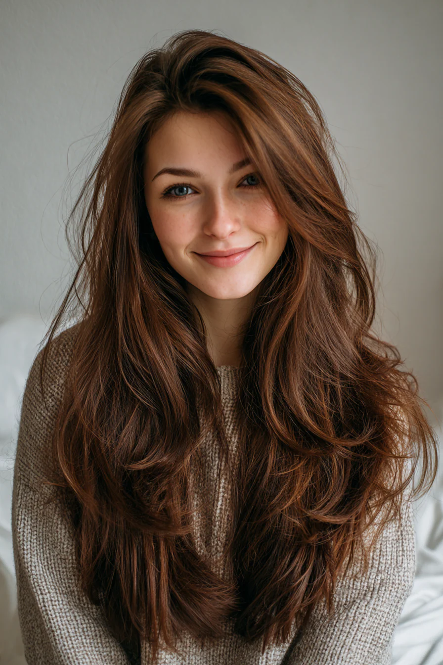 5. Vorhanglanger Schnitt in Kastanienbraun (Haarschnitte für dickes Haar) – Haarschnitte für dickes Haar