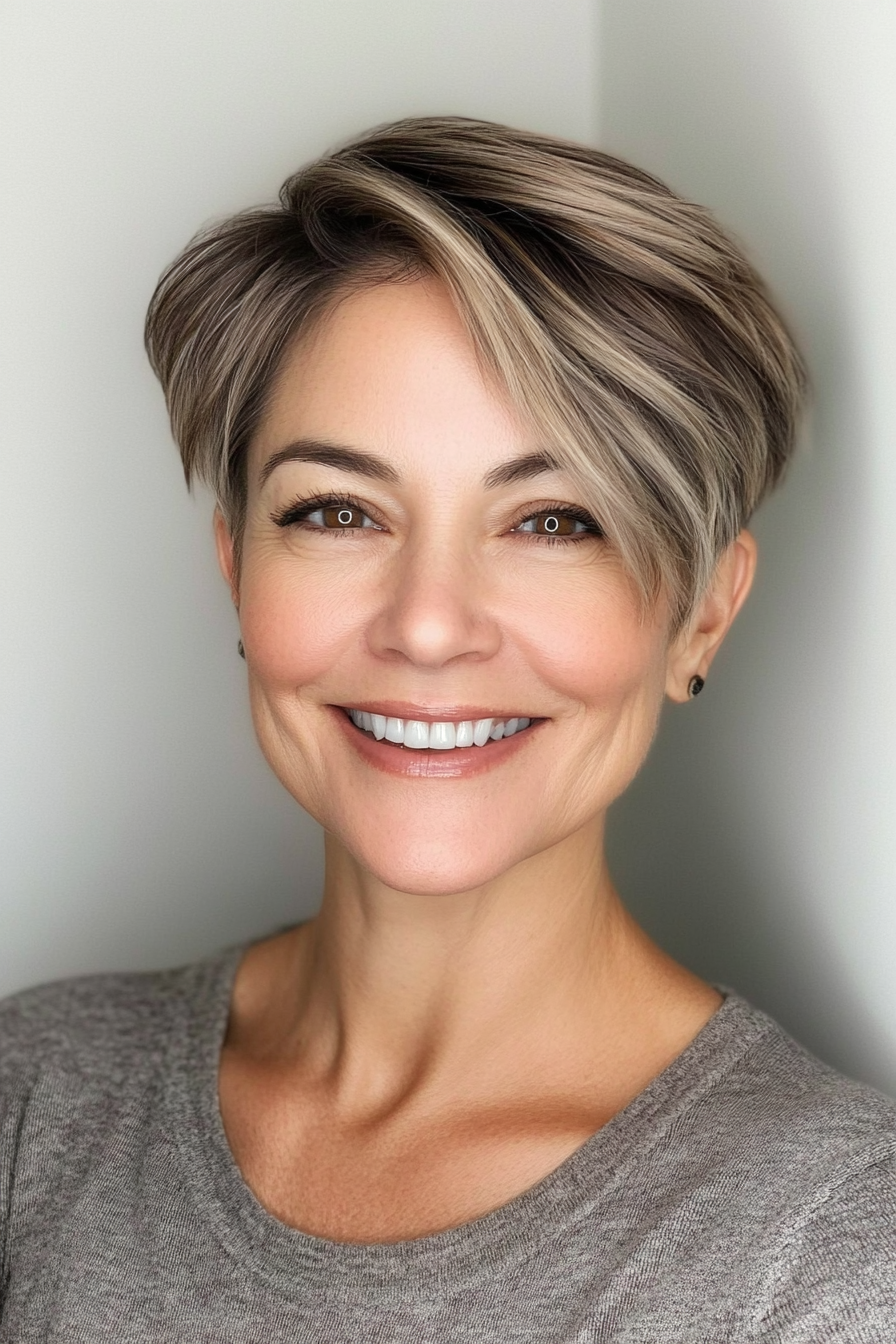 5. Dark Blonde Soft Fade Undercut Pixie (Unterschnitte Frisuren für Frauen über 50) - Unterschnitte Frisuren für Frauen über 50