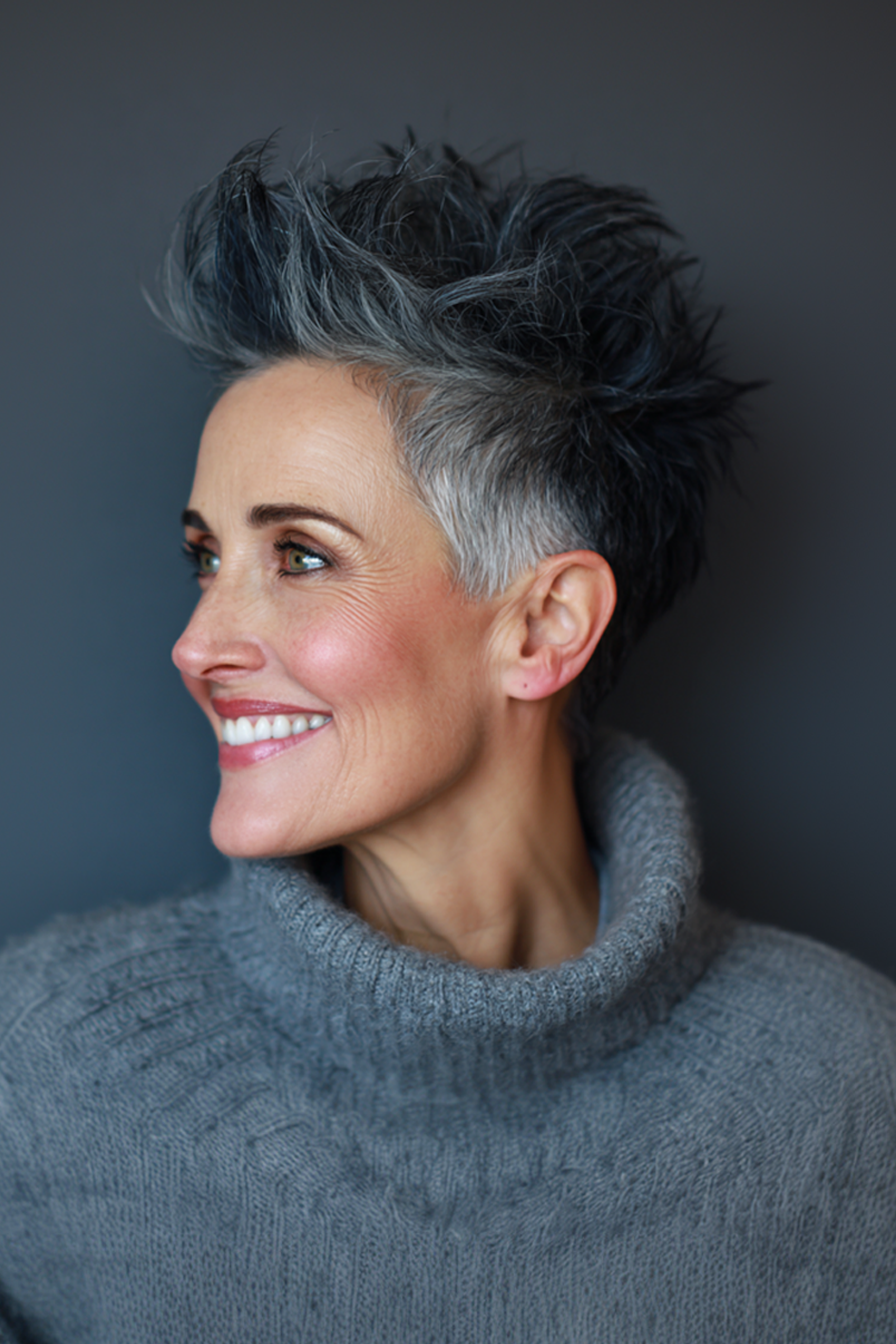 5. Faux Hawk verblasst mit Holzkohleschwarz (kantige Haarschnitte für ältere Frauen) - kantige Haarschnitte für ältere Frauen