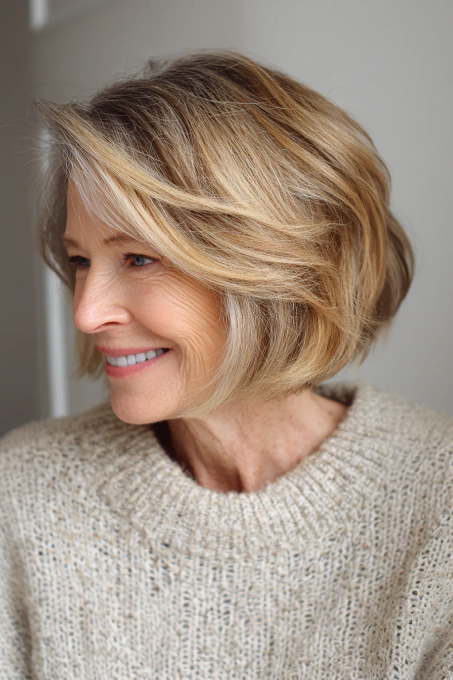 5. Honigblonder runder Bob (kürzere Frisuren für Frauen über 60) – Kürzere Frisuren für Frauen über 60