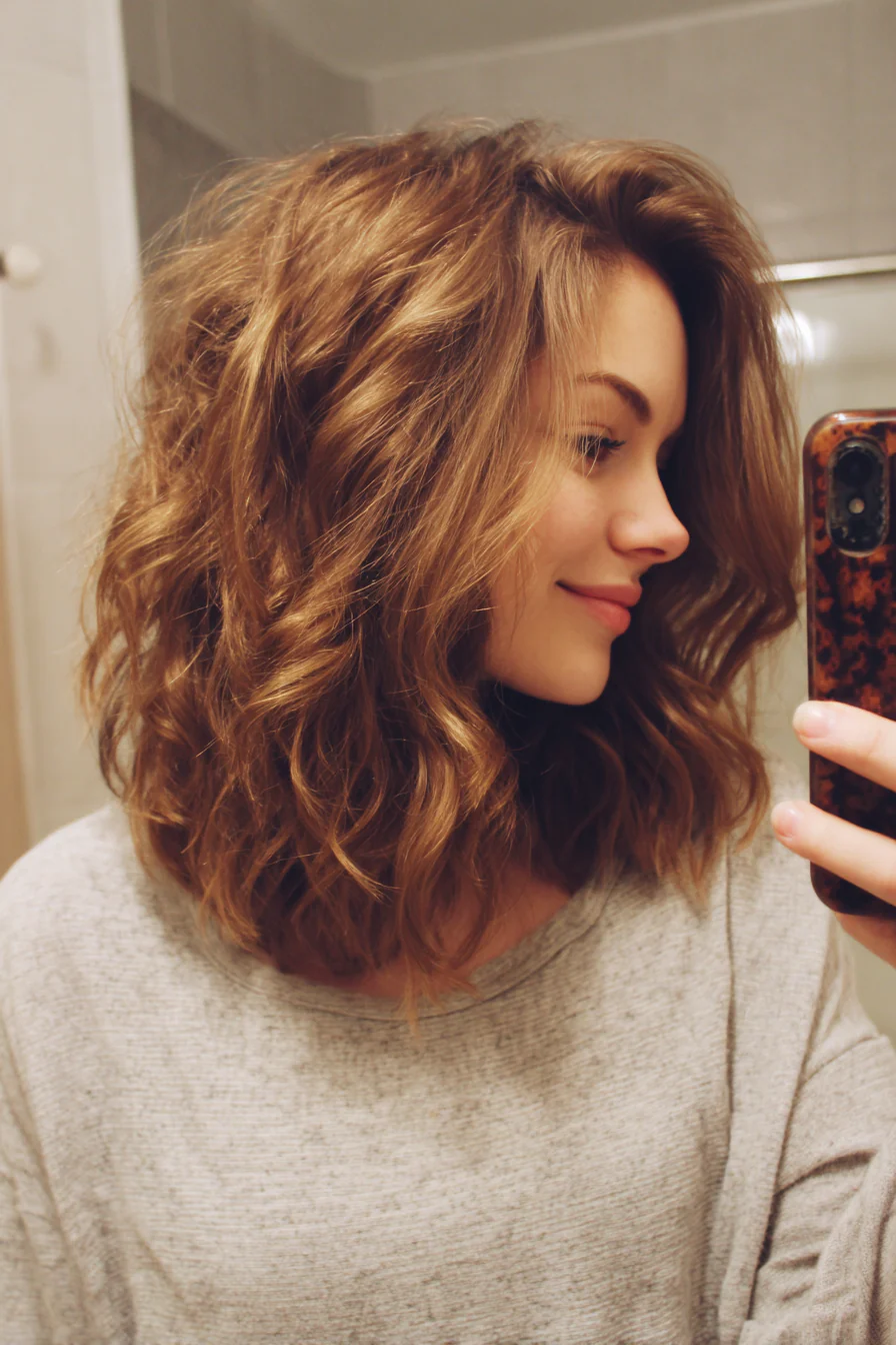 5. Honey Brown Curly Lob Layers (geschichtete lockige Frisuren) – geschichtete lockige Frisuren