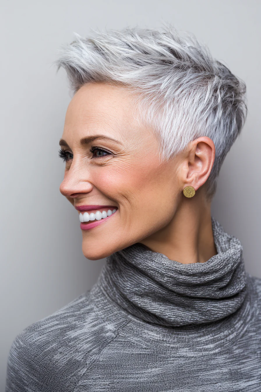 5. Icy Silver Tapered Pixie (Pixie-Frisuren für Frauen über 40) – Pixie-Frisuren für Frauen über 40