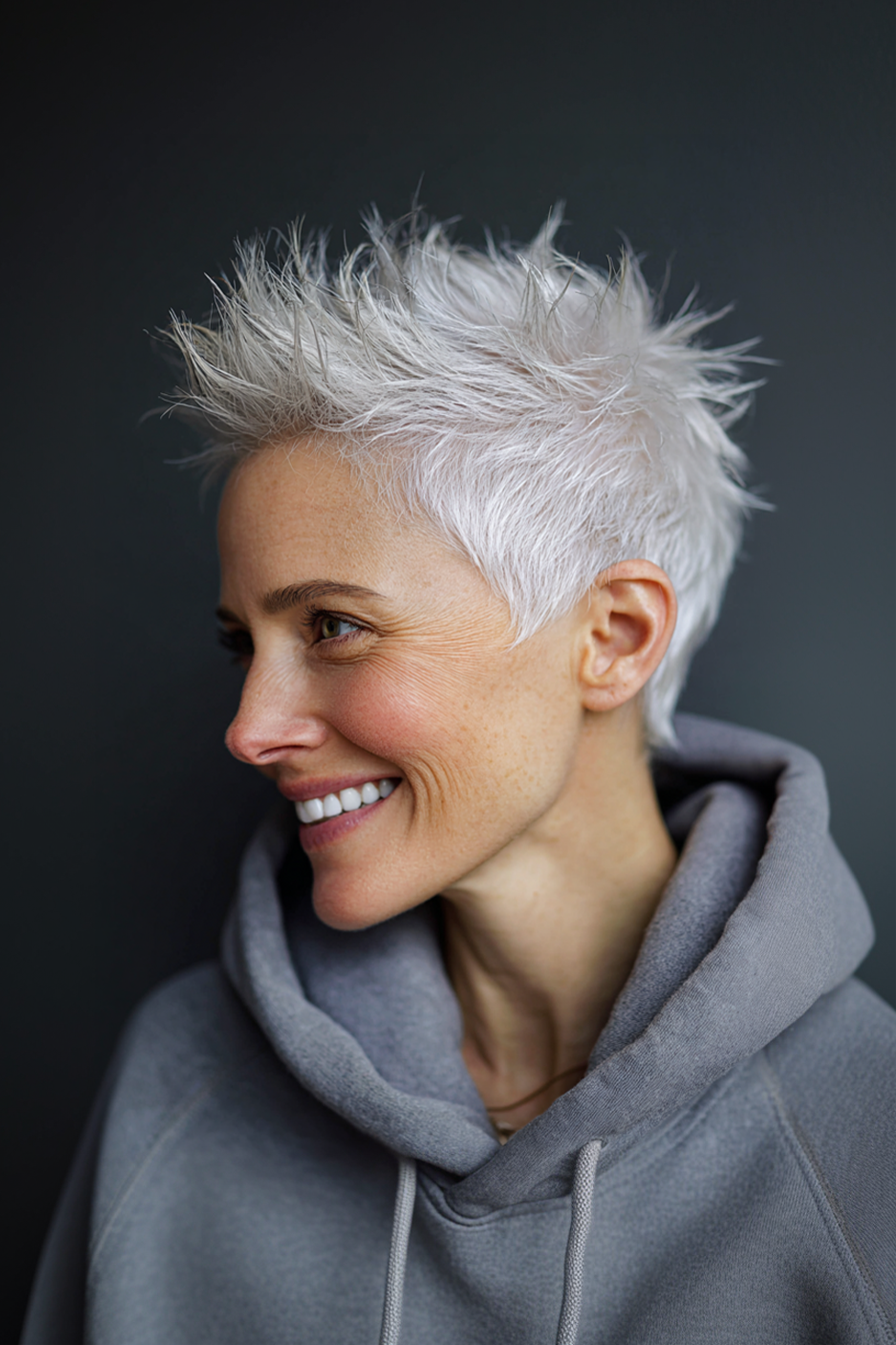 5. eisige weiße strukturierte Ernte (kurze, stachelige Frisuren für Frauen über 60) - kurze, stachelige Frisuren für Frauen über 60