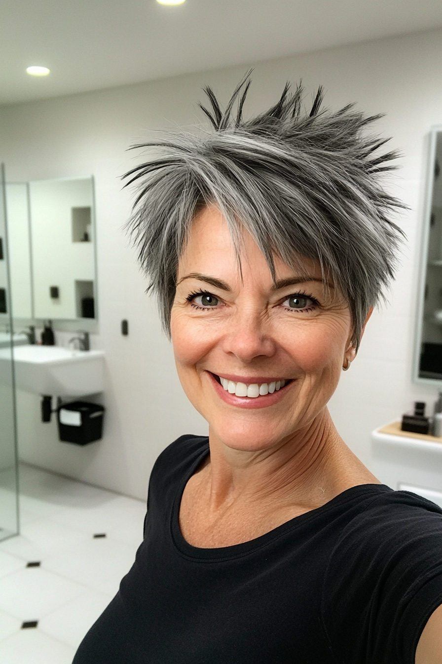5. Layered Charcoal Grey Spike Cut (stachelige kurze Haarschnitte für Frauen über 60) - Stachelnde kurze Haarschnitte für Frauen über 60