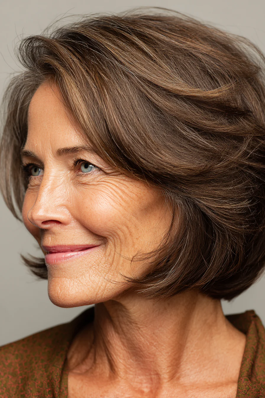5. Mehrstufiger Schlüsselbein-Bob in Mittelbraun (Bob-Frisuren für ältere Frauen) – Bob-Frisuren für ältere Frauen