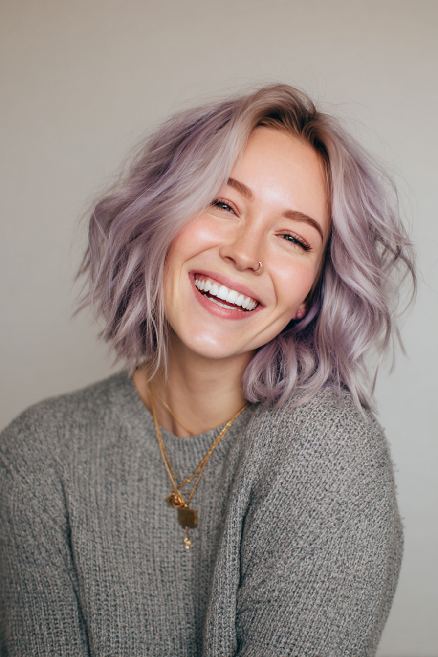 5. Stückschichten in staubigen Lavendel (kinnlänge texturierte Haarschnitte) - Kinnlänge strukturierte Haarschnitte