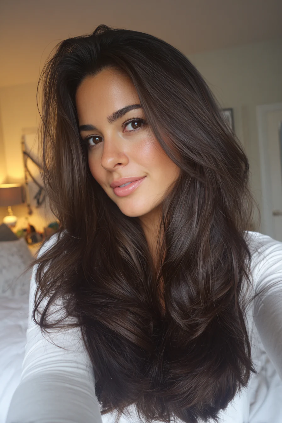 5. Rich Espresso Blowout Layers (Mittellange geschichtete Haarschnitte) – Mittellange geschichtete Haarschnitte