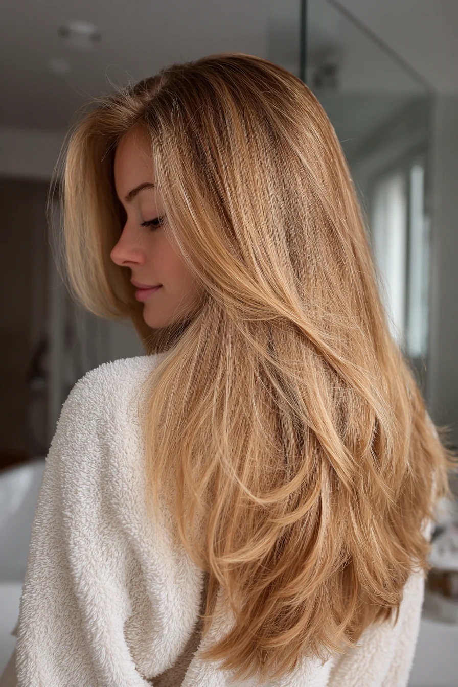 5. Sandy Blonde Layered Curtain Cut (Stufenfrisuren für dünnes Haar) – Stufenfrisuren für dünnes Haar