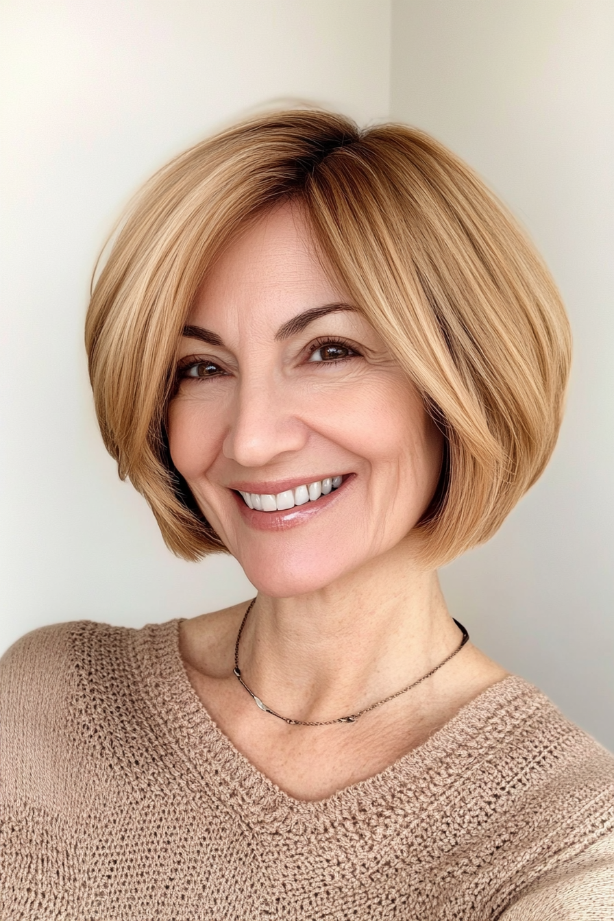 5. geformte Bob in Golden Blonde (mittel- bis kurze Haarschnitte für Frauen über 50) - mittel- bis kurze Haarschnitte für Frauen über 50