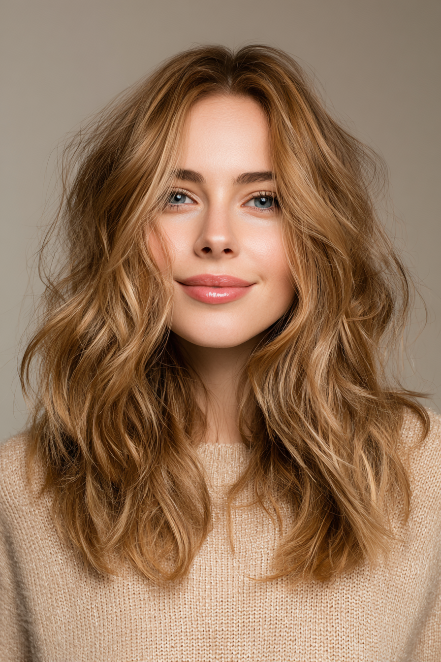 5. schulterlange Strandwellen mit Wurzelverschmutzung (wellige schulterlange Frisuren) - wellige schulterlange Frisuren