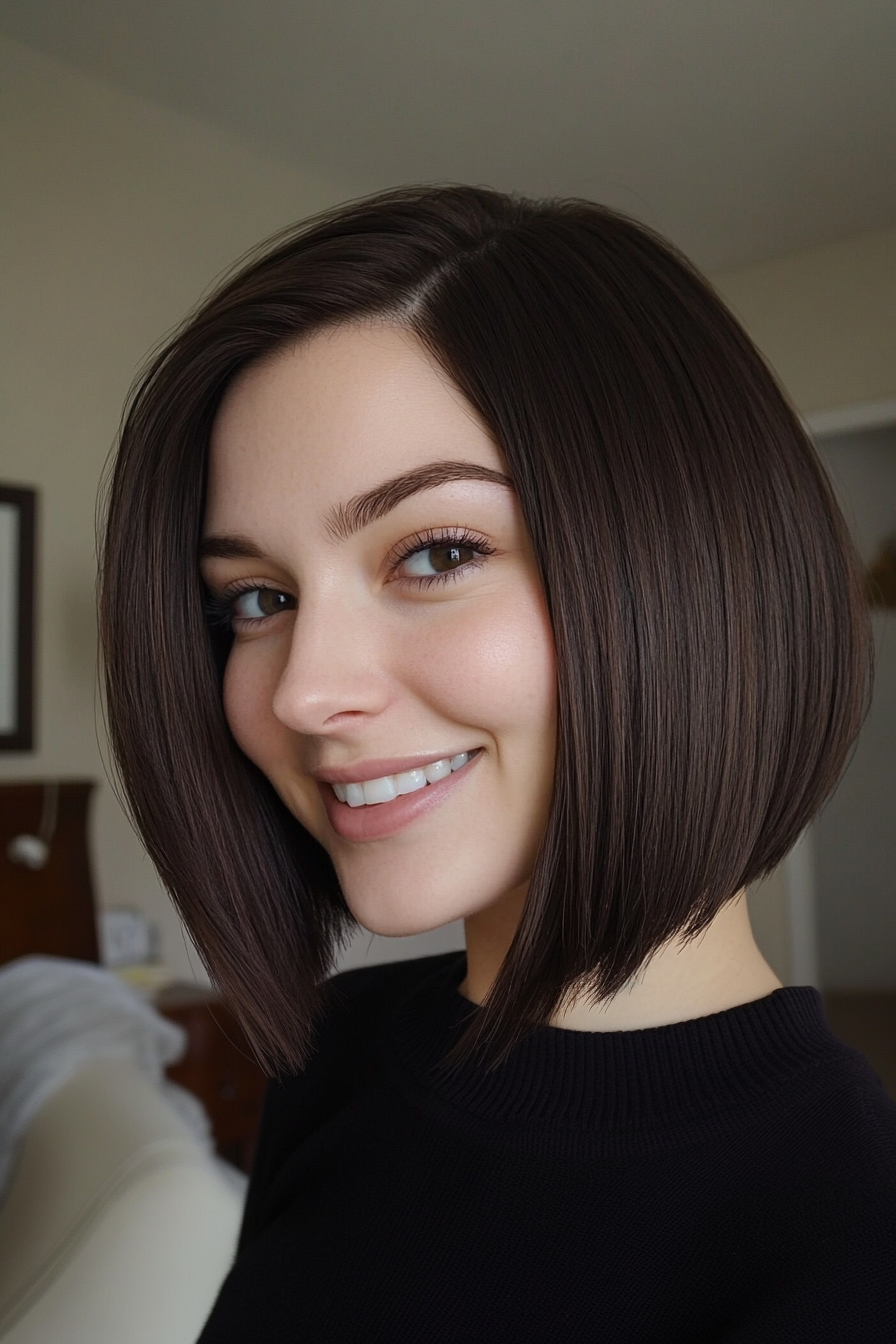 5. schlanker Abgleed Bob in dunkelbraunem (Frisuren für kurze Haare) - Frisuren für kurze Haare