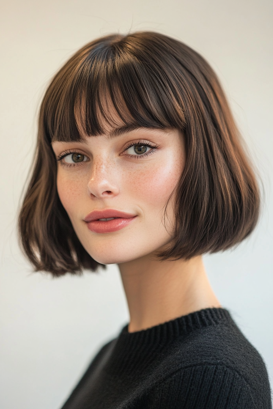 5. Schlanke Schüssel mit Espresso -braunem Glanz (kurze Haarschnitte mit Vorhang Pony) - kurze Haarschnitte mit Vorhangstücken