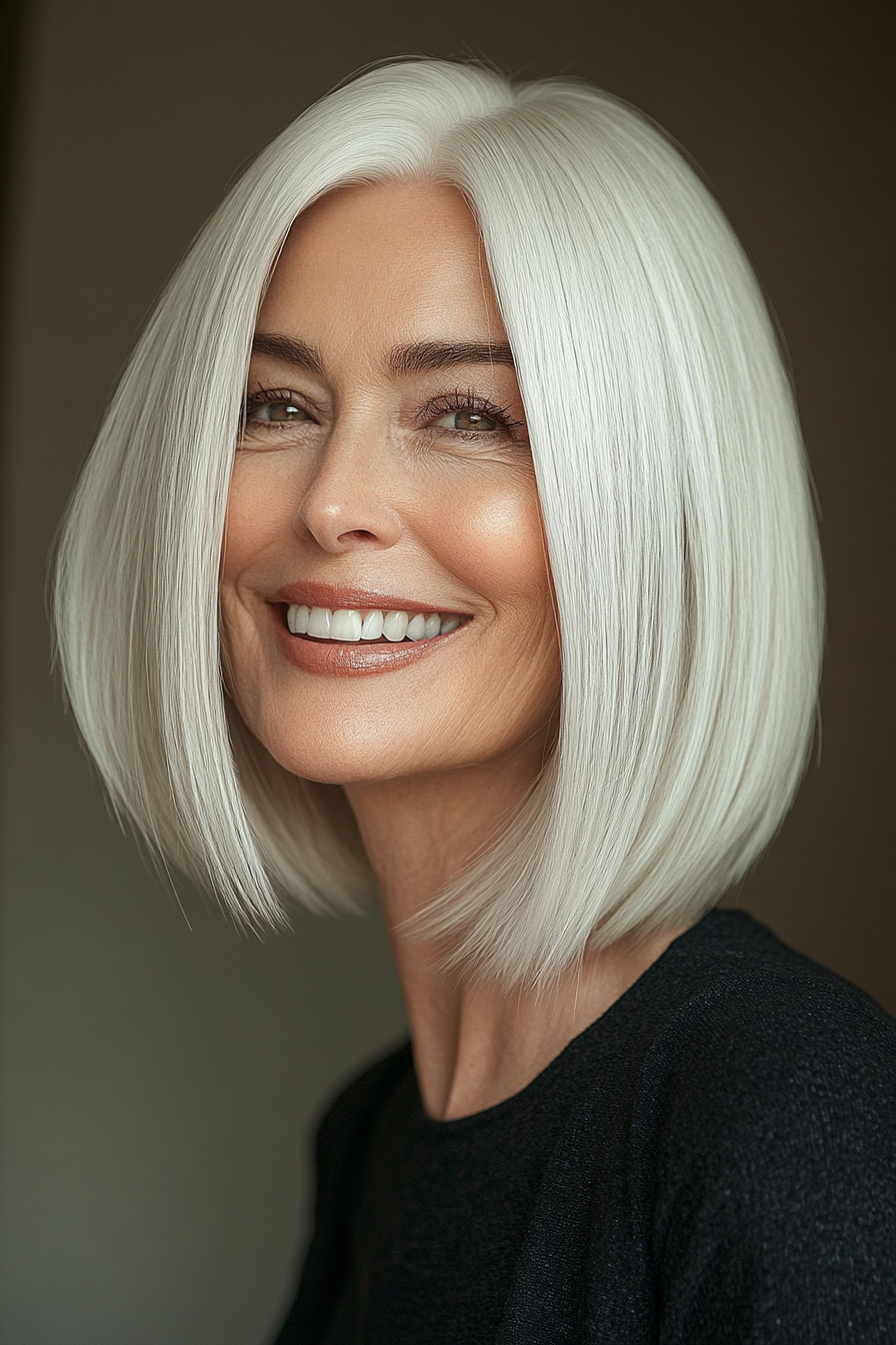 5. Sleek gerade Bob in cremigweiß (Frisuren für Frauen über 60 mit weißem Haar) - Frisuren für Frauen über 60 mit weißem Haar