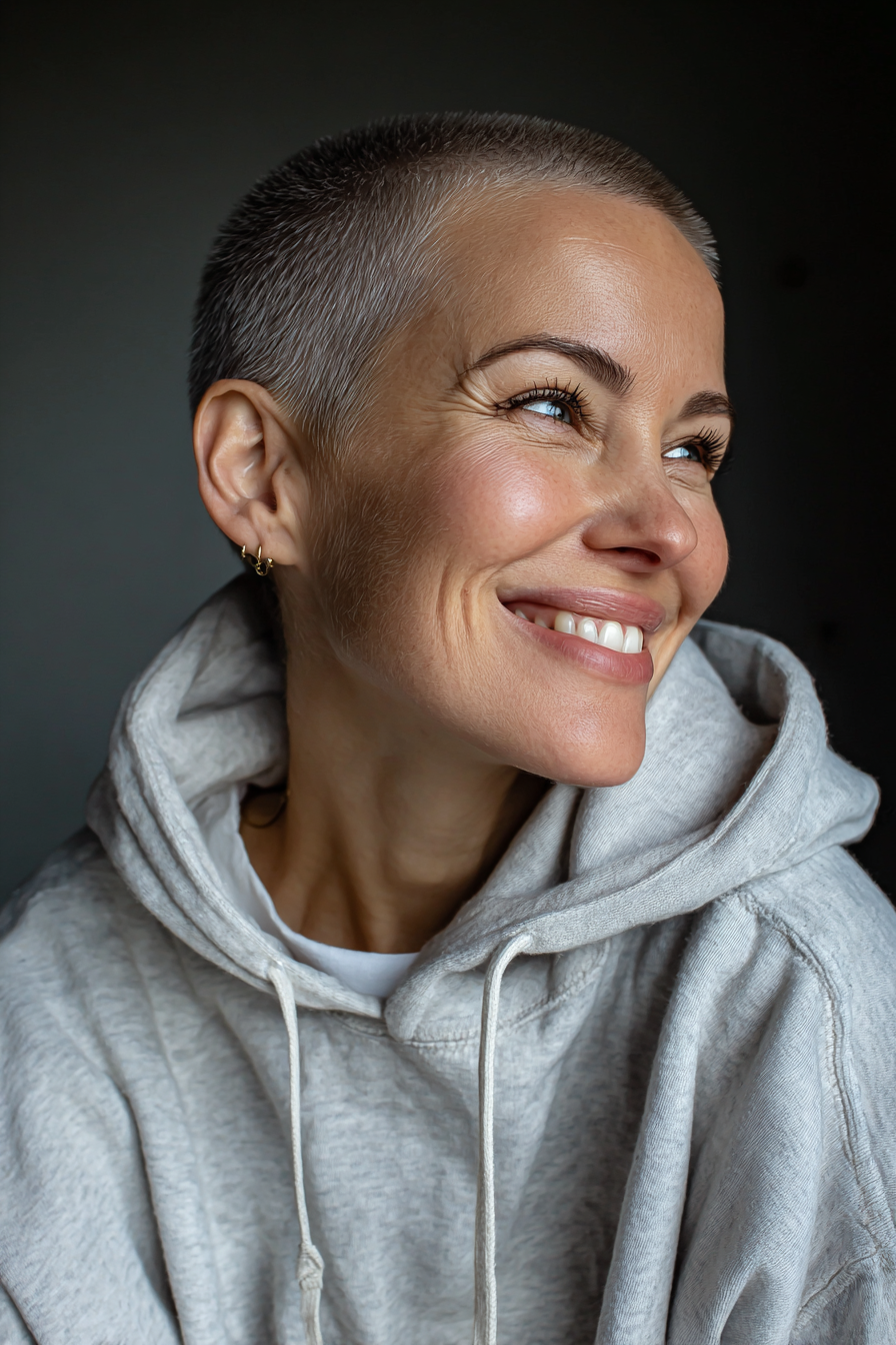 5. Soft Brunette Buzz Cut (Sehr kurze Frisuren für Frauen über 40) – Sehr kurze Frisuren für Frauen über 40