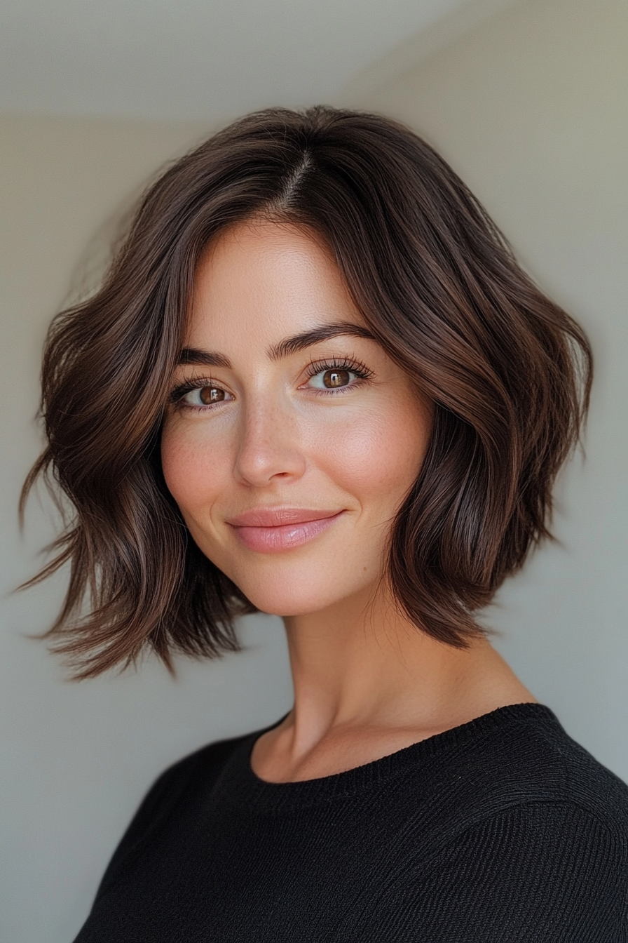 5. Weich gebogener Bob mit warmer Brünette (beste Haarschnitte für Frauen über 40) - beste Haarschnitte für Frauen über 40