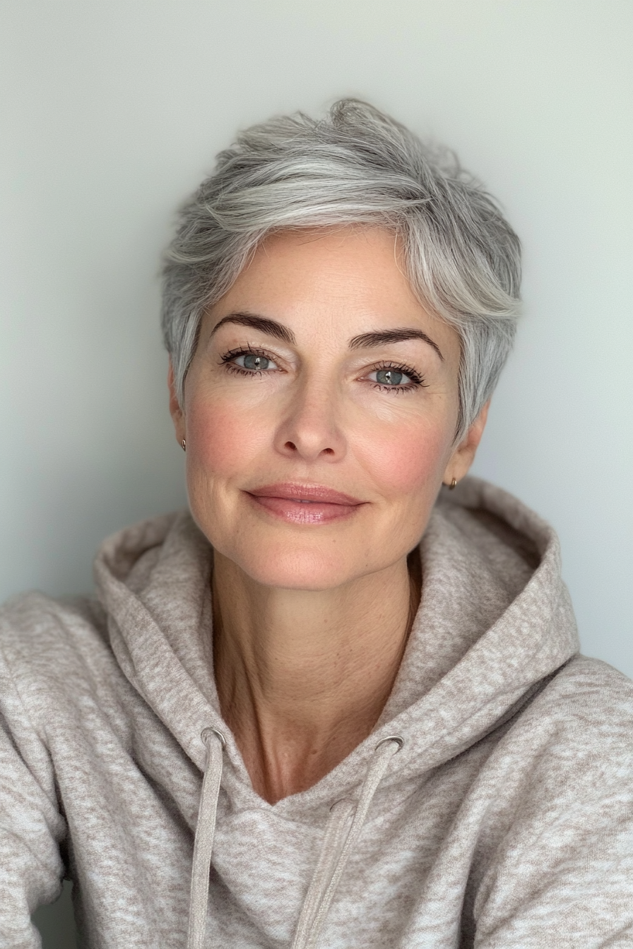 5. sich verjüngte Ernte mit Salz- und Pfeffermischung (Frisuren für ältere Frauen mit grauem Haar) - Frisuren für ältere Frauen mit grauem Haar