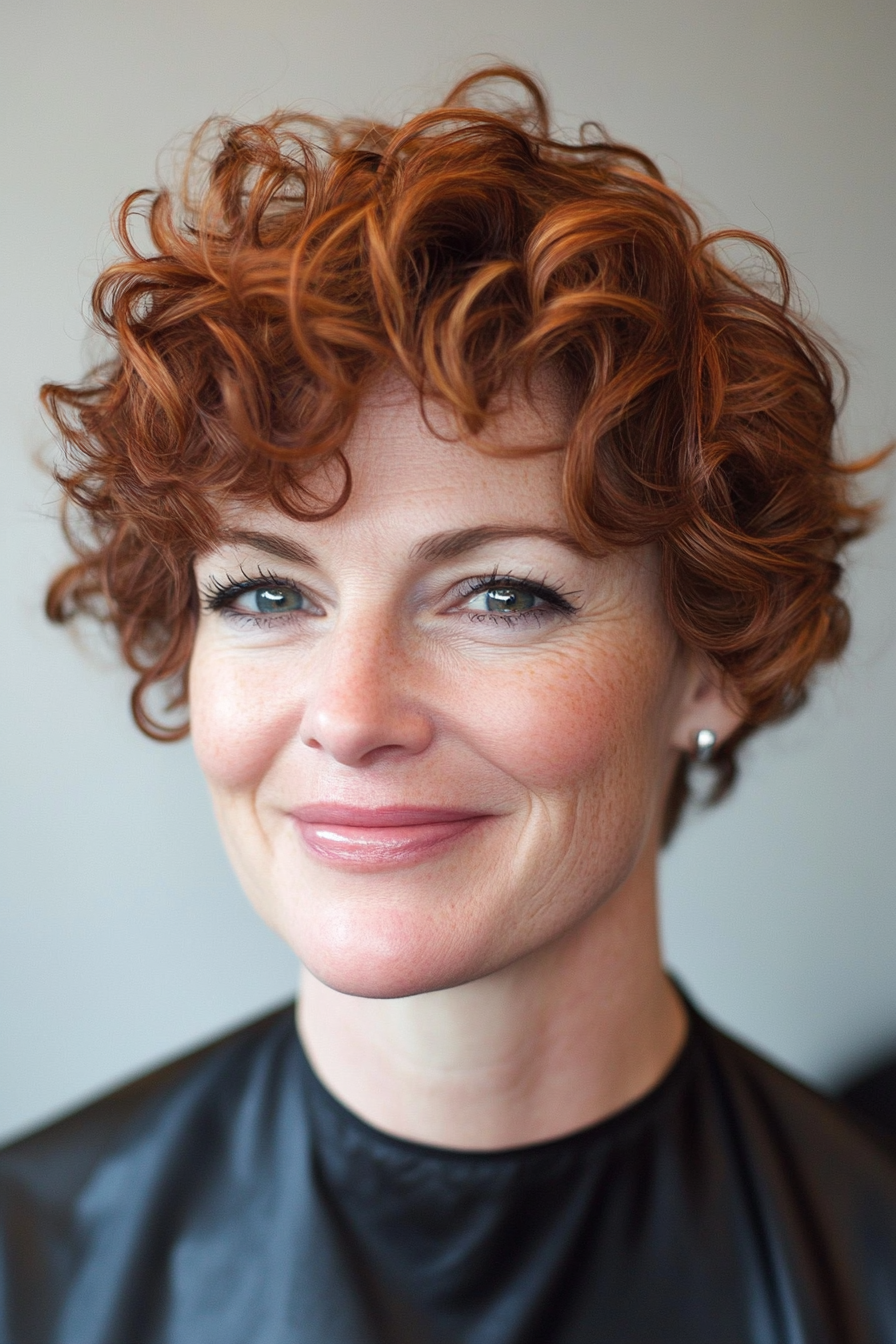 5. Verjüngter Schnitt mit dunklem Auburn (Haarschnitte für Frauen über 50 mit lockigem Haar) - Haarschnitte für Frauen über 50 mit lockigem Haar