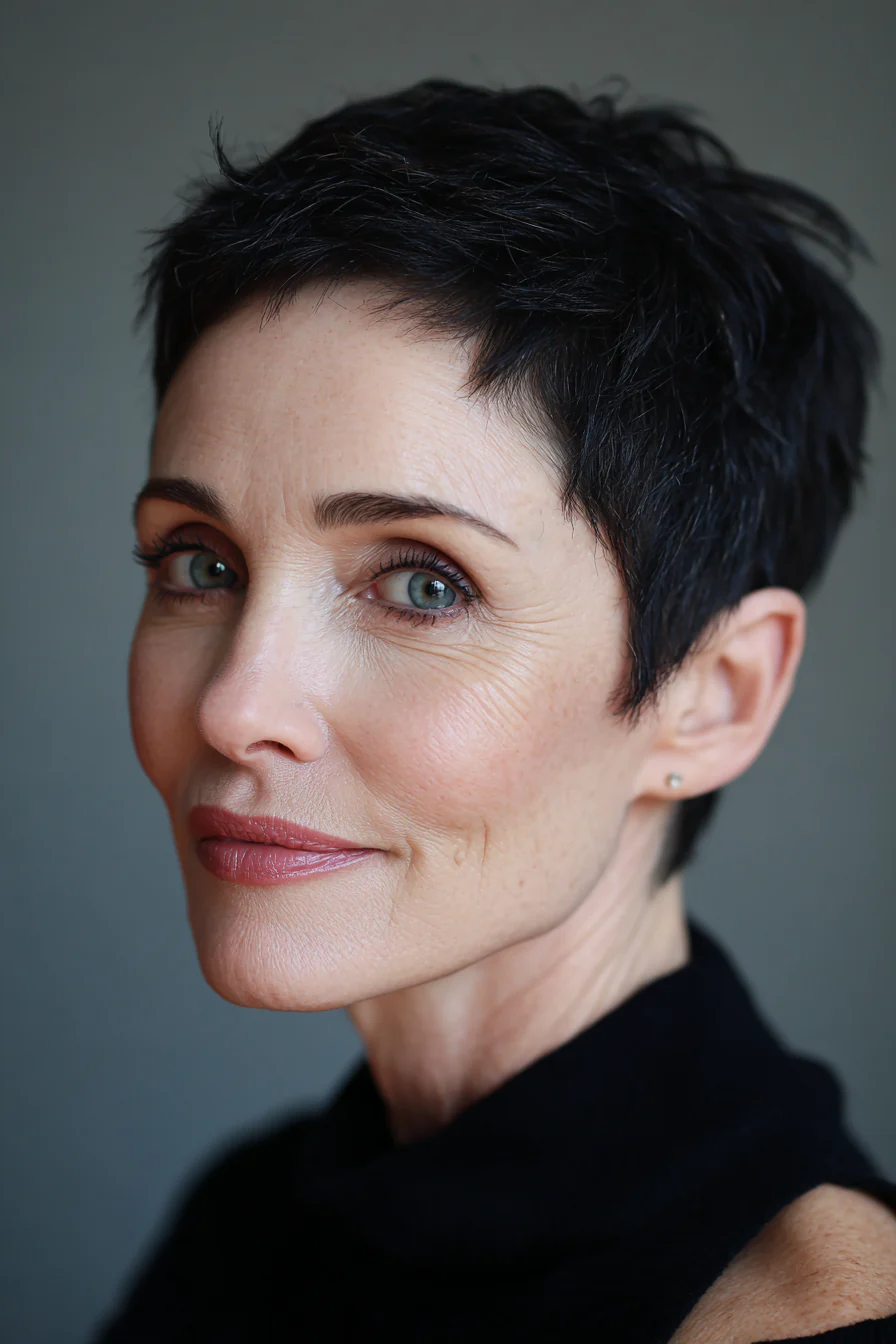 5. Konischer Schnitt mit natürlichem, weichem Schwarz (Haarschnitte für Frauen über 50 mit dunklem Haar) – Haarschnitte für Frauen über 50 mit dunklem Haar