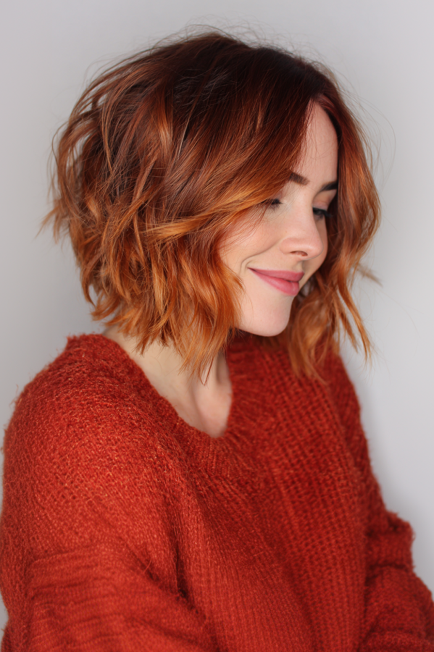 5. Tousled Bob mit Kupfertönen (mittelgroße geschichtete Bob -Frisuren) - mittelgroße, geschichtete Bob -Frisuren