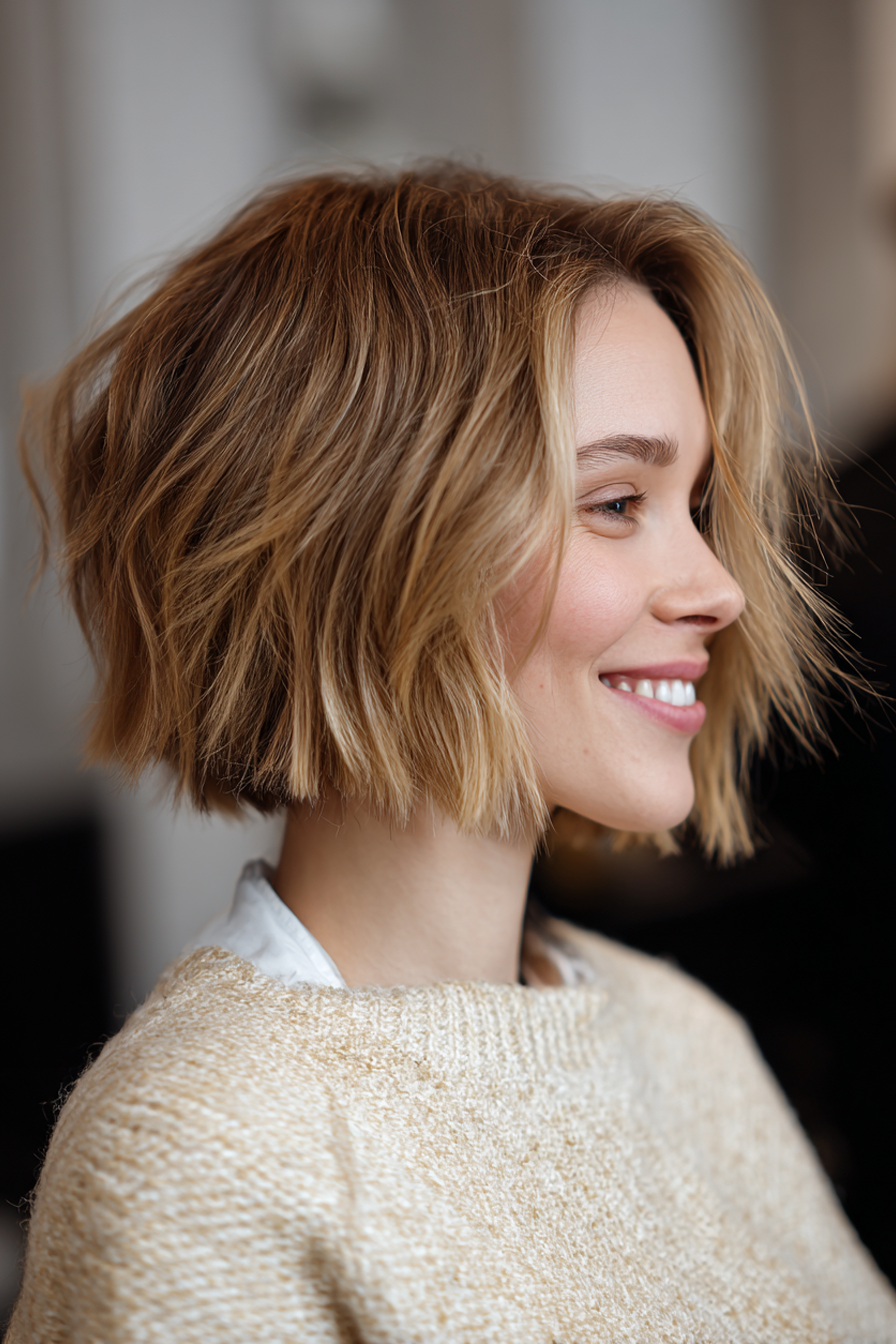 5. zerzauster goldener Honig Bob (kurze Bob -Haarschnitte) - kurze Bob -Haarschnitte