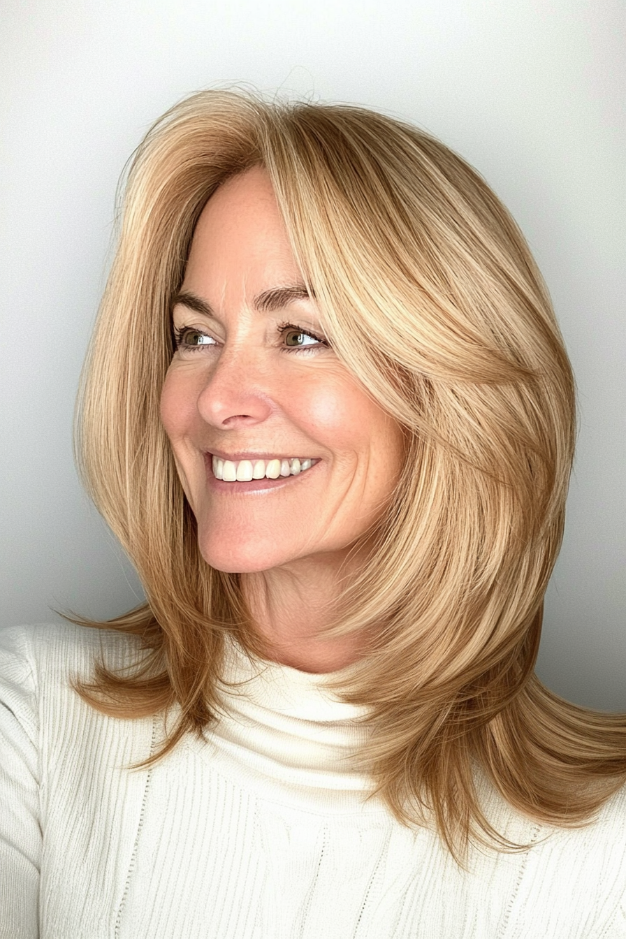 5. Warm honiggeschichtetes Lob (freche Haarschnitte für ältere Frauen) - freche Haarschnitte für ältere Frauen