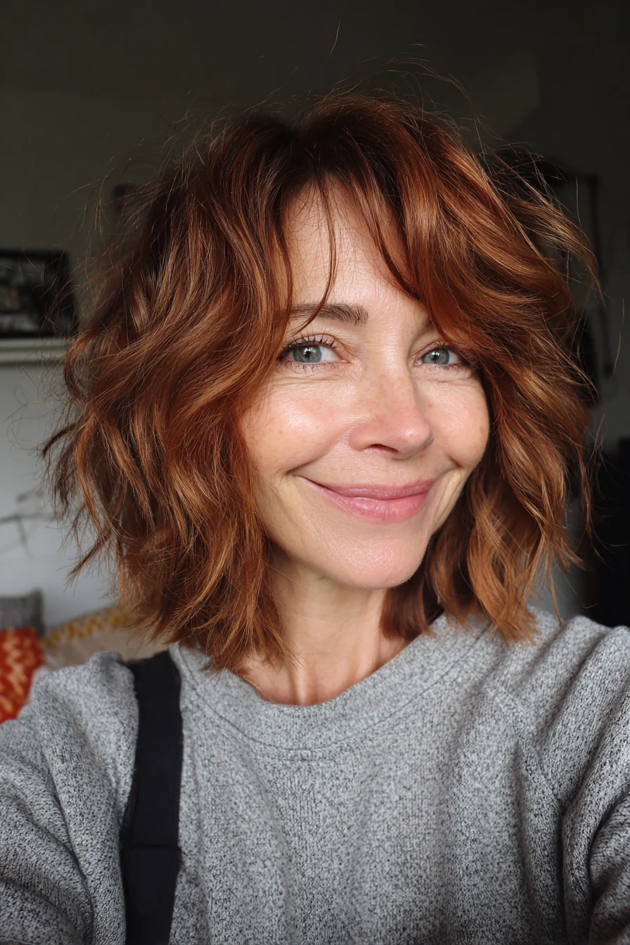 5. Wavy Auburn Shag Bob (Shaggy Bob-Haarschnitte für Frauen über 50) – Shaggy Bob-Haarschnitte für Frauen über 50