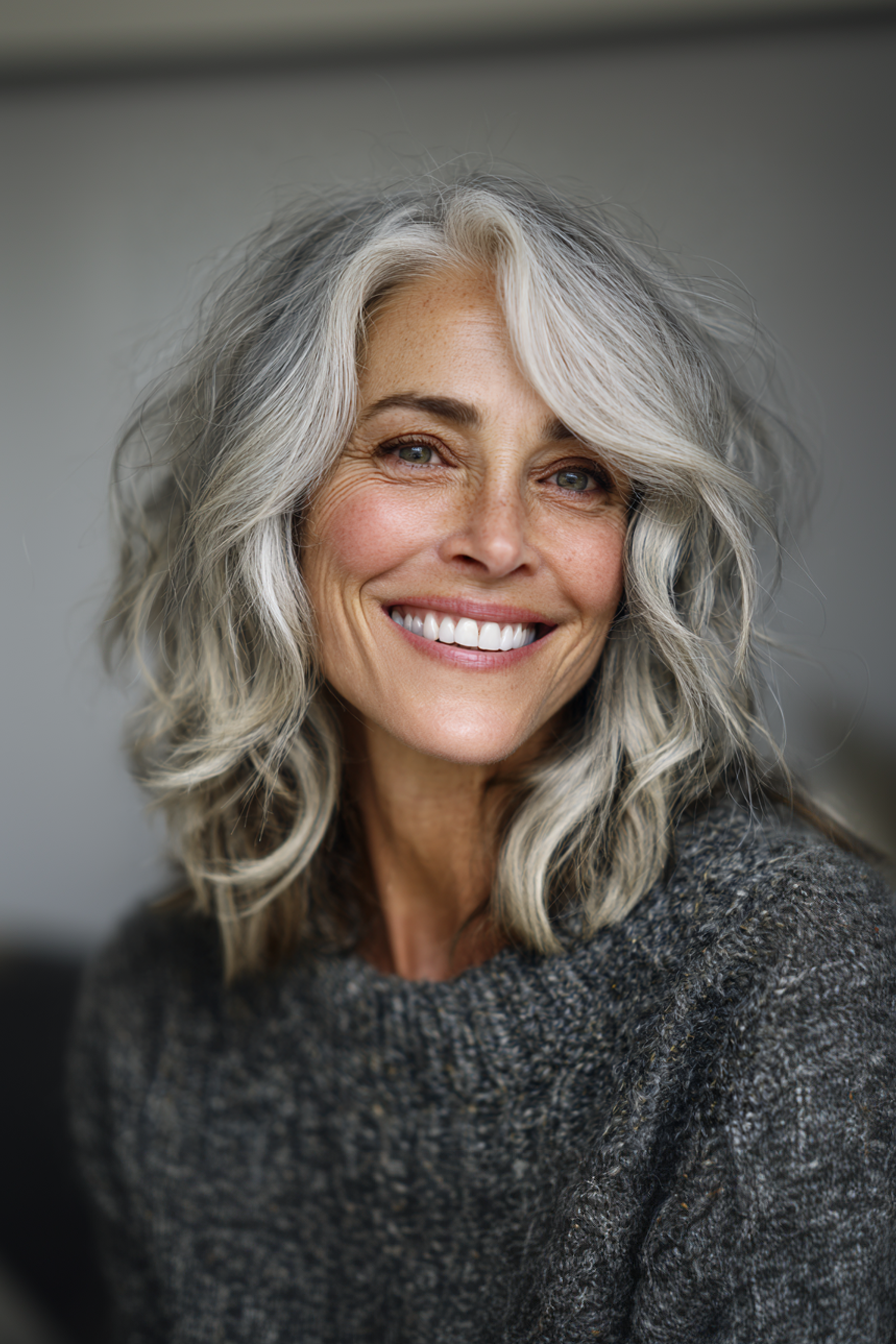 5. Wellensalz-und-Prepper-Shag (schicke Frisuren für Frauen über 50 mit grauem Haar)-schicke Frisuren für Frauen über 50 mit grauen Haaren