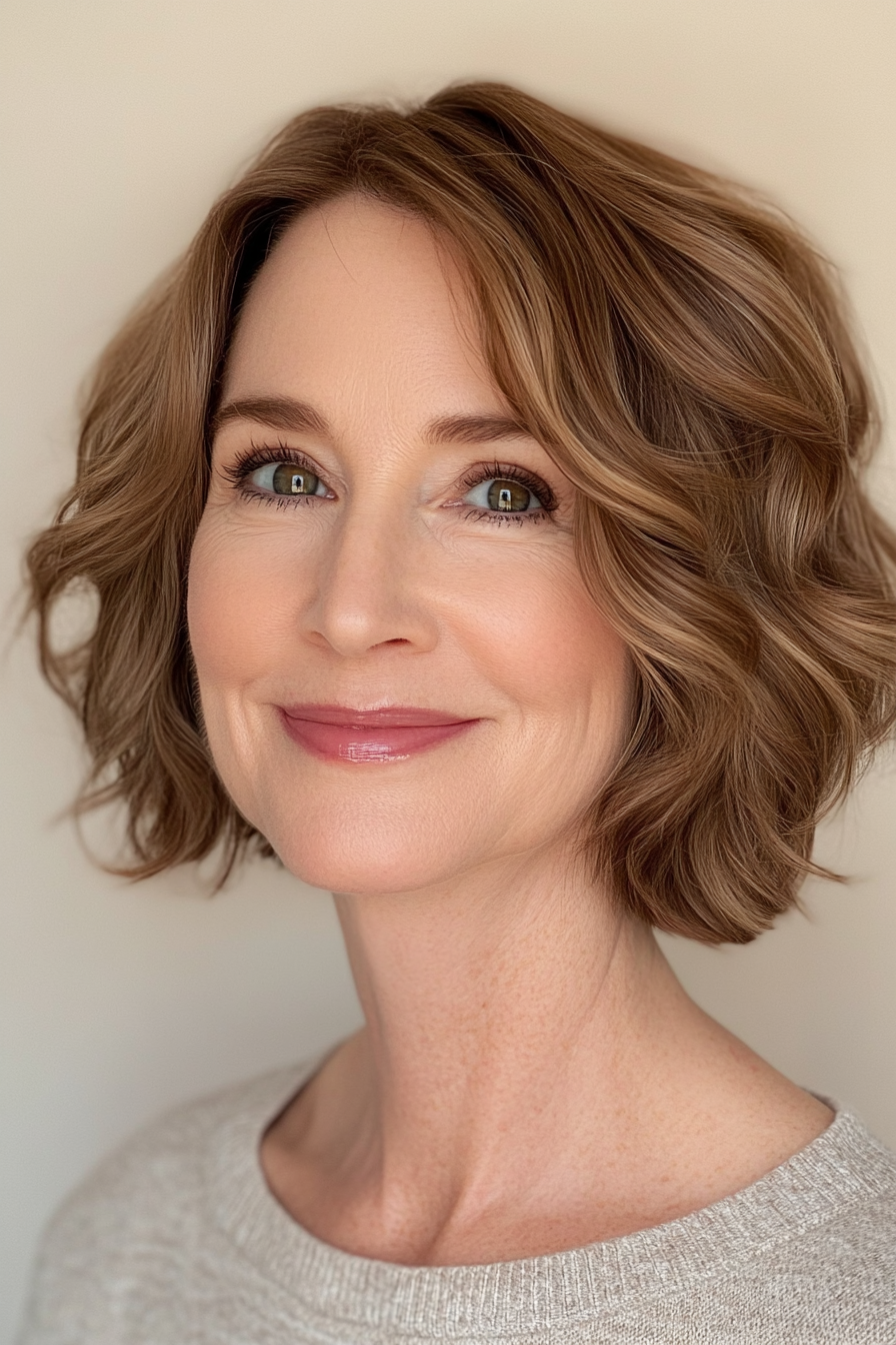 5. Wavy Short Bob in Medium Brown (kurze stilvolle Frisuren für Frauen über 50) - kurze stilvolle Frisuren für Frauen über 50