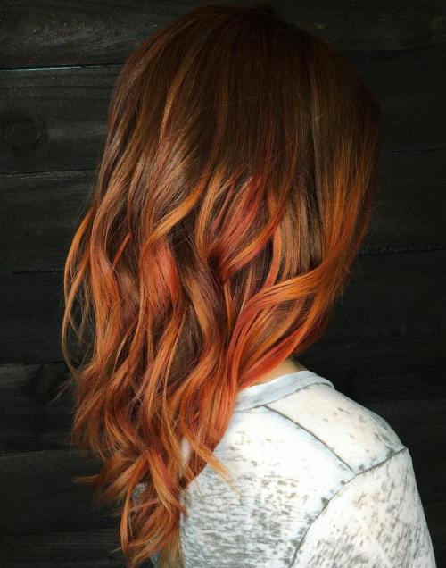 Kupferbalayage für braune Haare