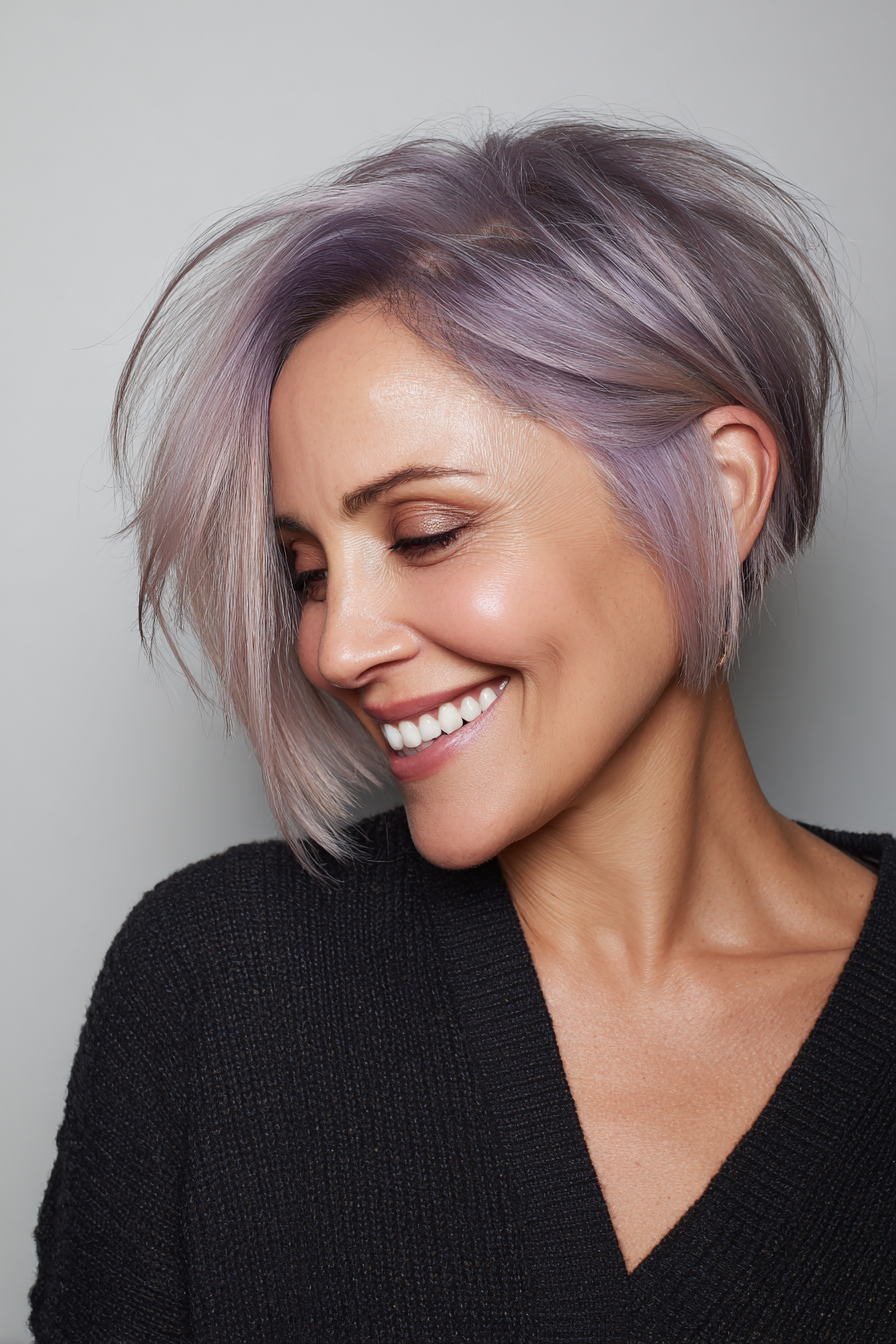 6. Abgled Bob mit rauchiger Flieder (kantige Haarschnitte für Frauen über 50) - kantige Haarschnitte für Frauen über 50