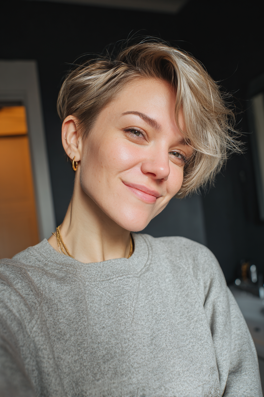 6. Ascheblonde Seitenpixie (Pixie Frisuren) - Pixie -Frisuren