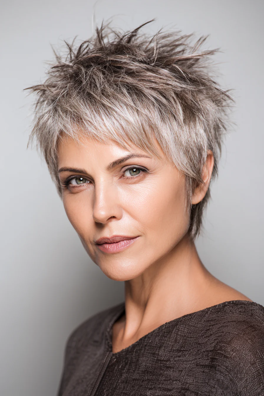 6. Aschbrauner, kantiger, stacheliger Bob (stachelige Haarschnitte für Frauen über 50) – stachelige Haarschnitte für Frauen über 50
