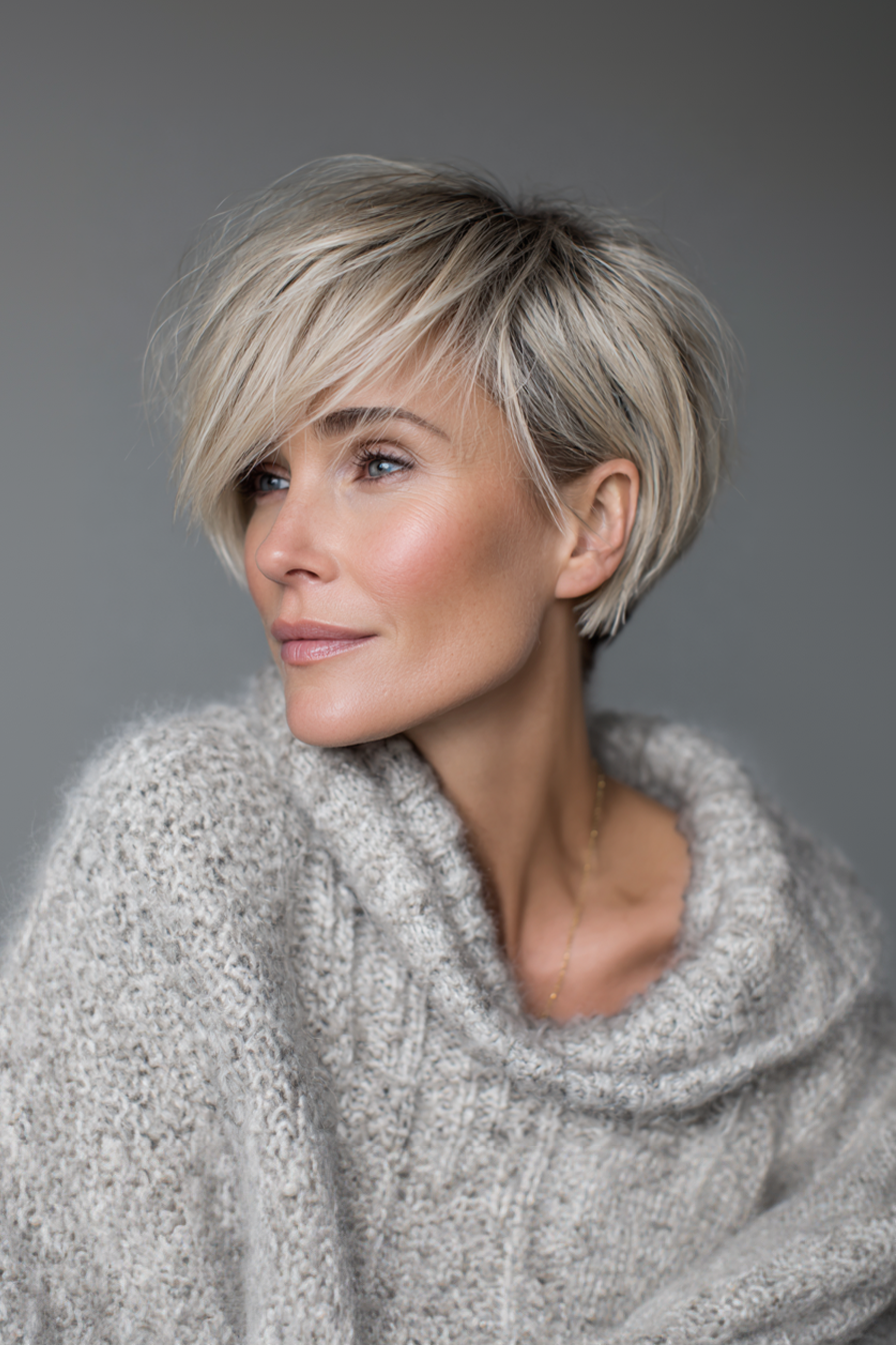 6. Champagner Blonde Pixie Bob Hybrid (kurze Pixie -Frisuren für ältere Frauen) - kurze Pixie -Frisuren für ältere Frauen