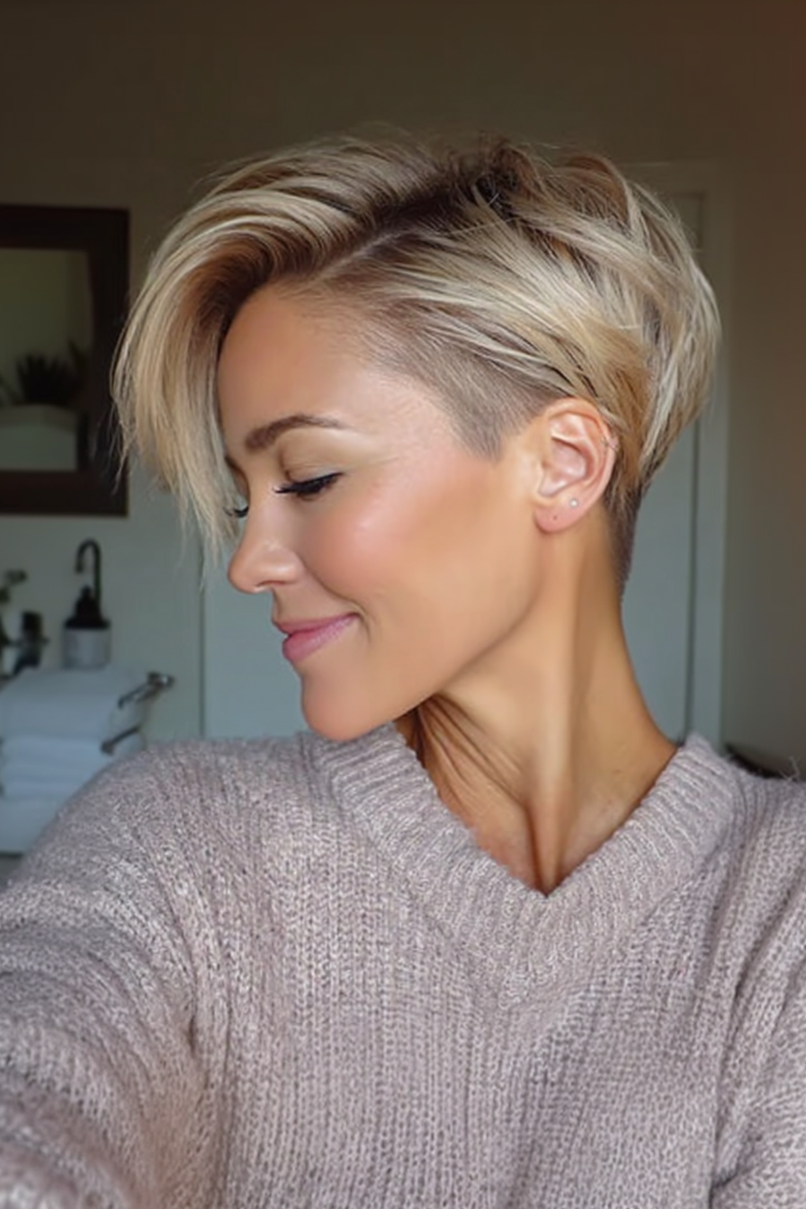6. Champagner -Undercut Pixie (Pixie -Frisuren für Frauen über 40) - Pixie -Frisuren für Frauen über 40
