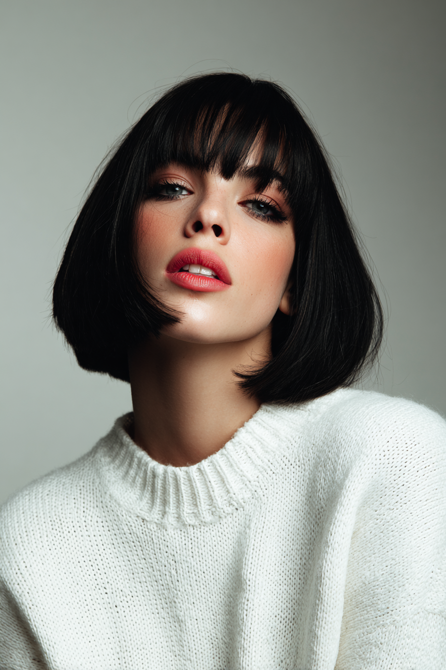 6. Kinnlanger französischer Bob in glänzendem Tiefschwarz (Haarschnitte für glattes Haar) – Haarschnitte für glattes Haar