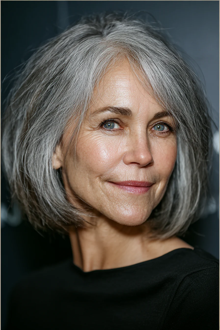 6. Kinnlanger grauer gestapelter Bob (Neue Frisuren für Frauen über 60) – Neue Frisuren für Frauen über 60