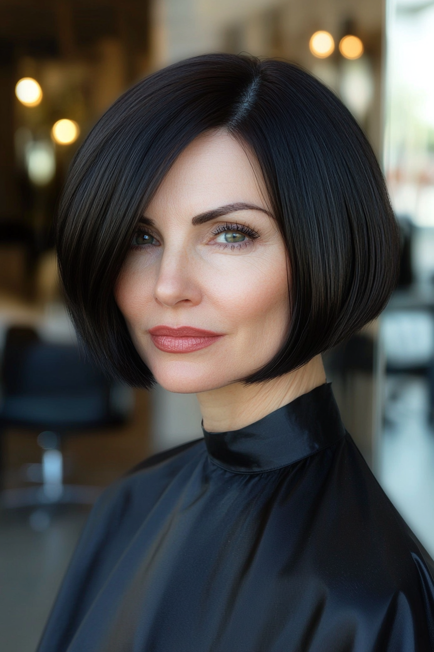 6. Klassischer französischer Bob in Deep Black (schicke kurze Frisuren für Frauen über 40) - Chic Short Frisuren für Frauen über 40