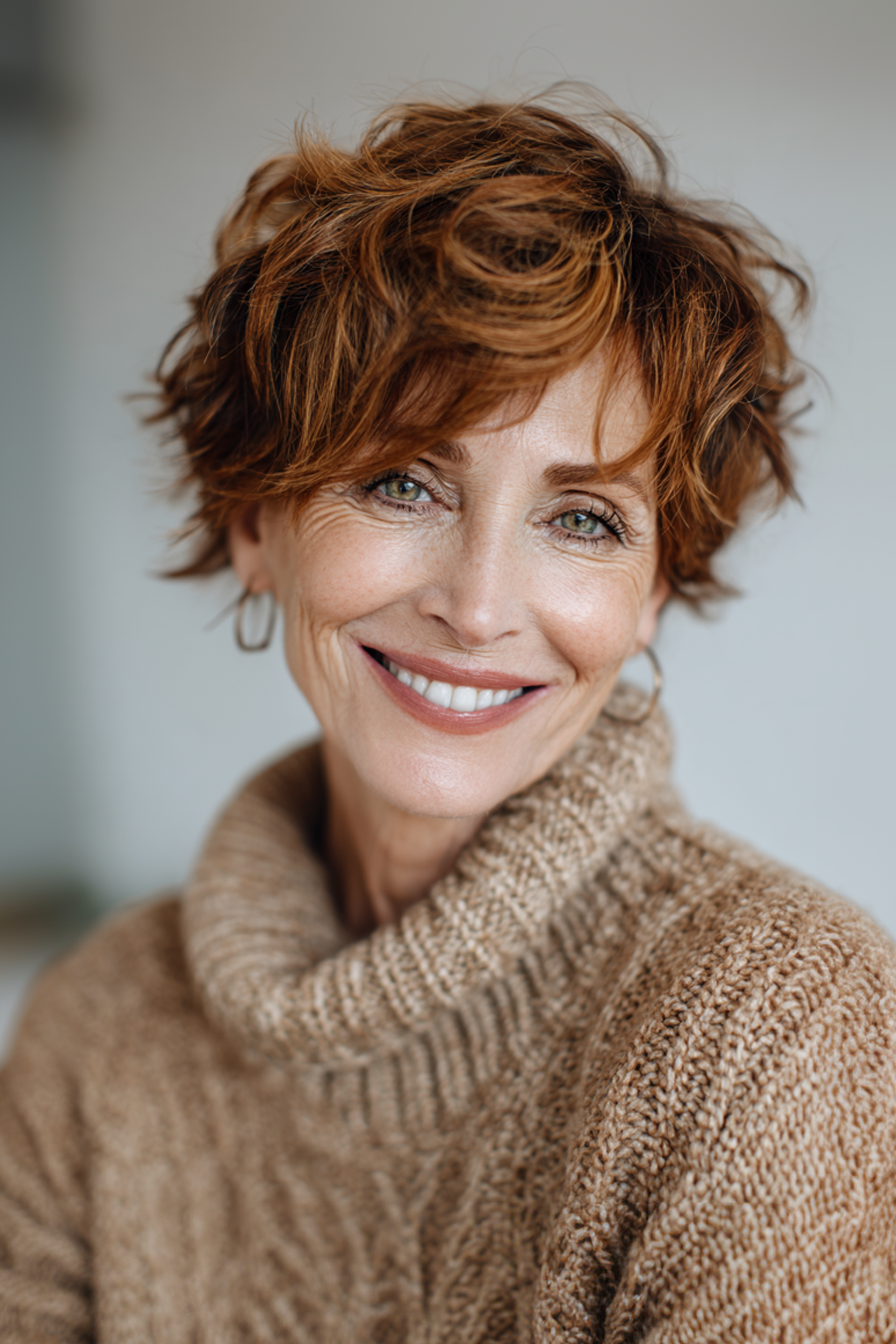 6. Zugeschnittenes geschichtter Schnitt mit Karamell -Lowlights (geschichtete Frisuren für ältere Frauen mit feinem Haar) - geschichtete Frisuren für ältere Frauen mit feinem Haar