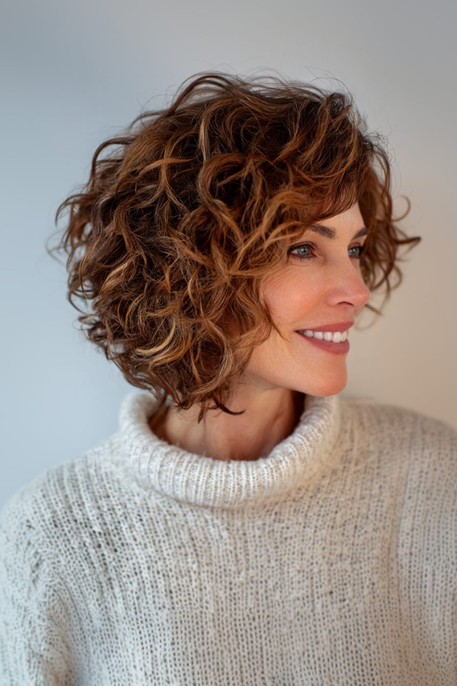 6. Curly Bob mit Kupferhighlights (jugendliche Haarschnitte für Frauen über 50) - jugendliche Haarschnitte für Frauen über 50